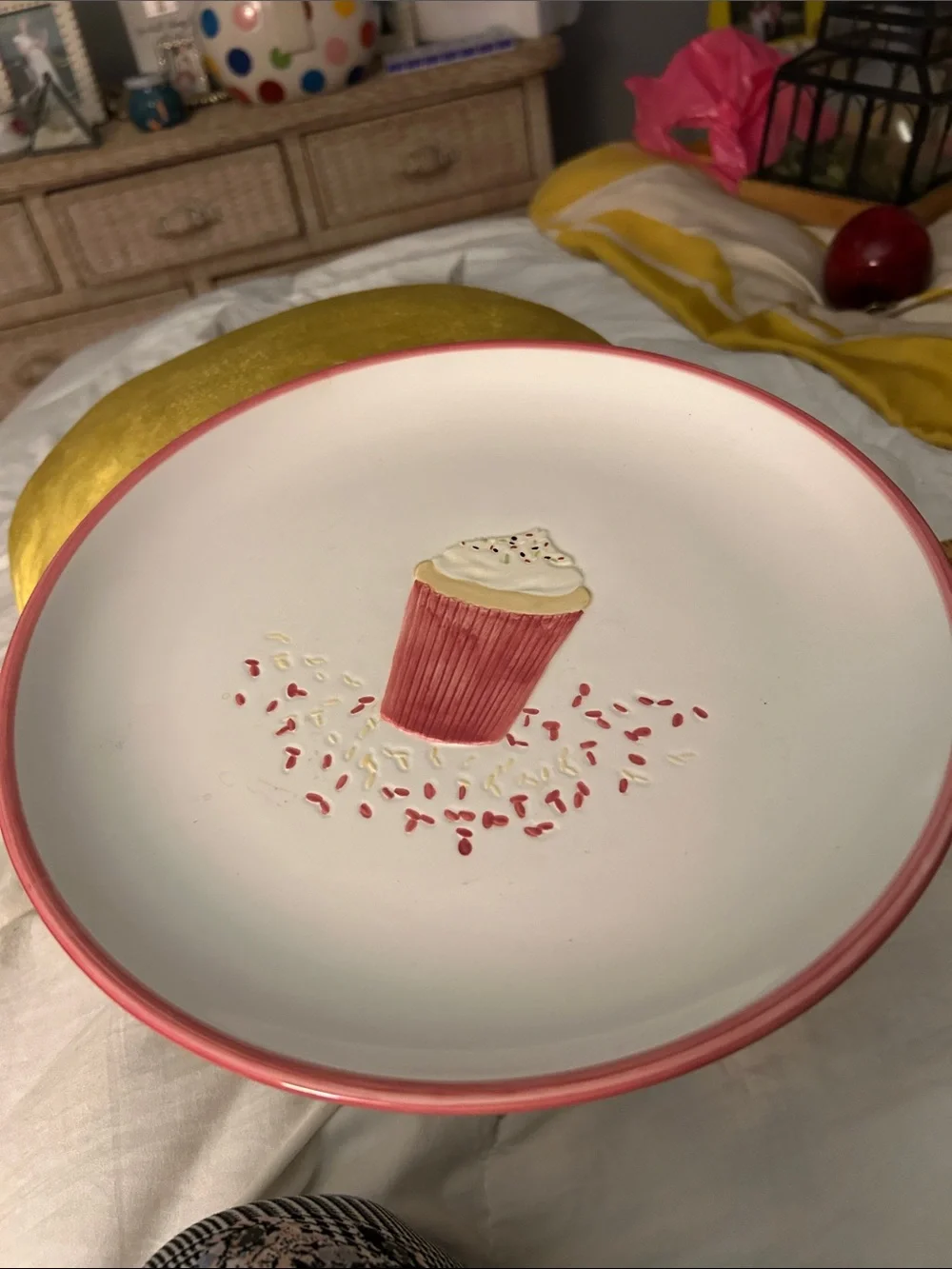 Ceramic Cupcake Pedestal Cake Stand - Pink Accent Never Used